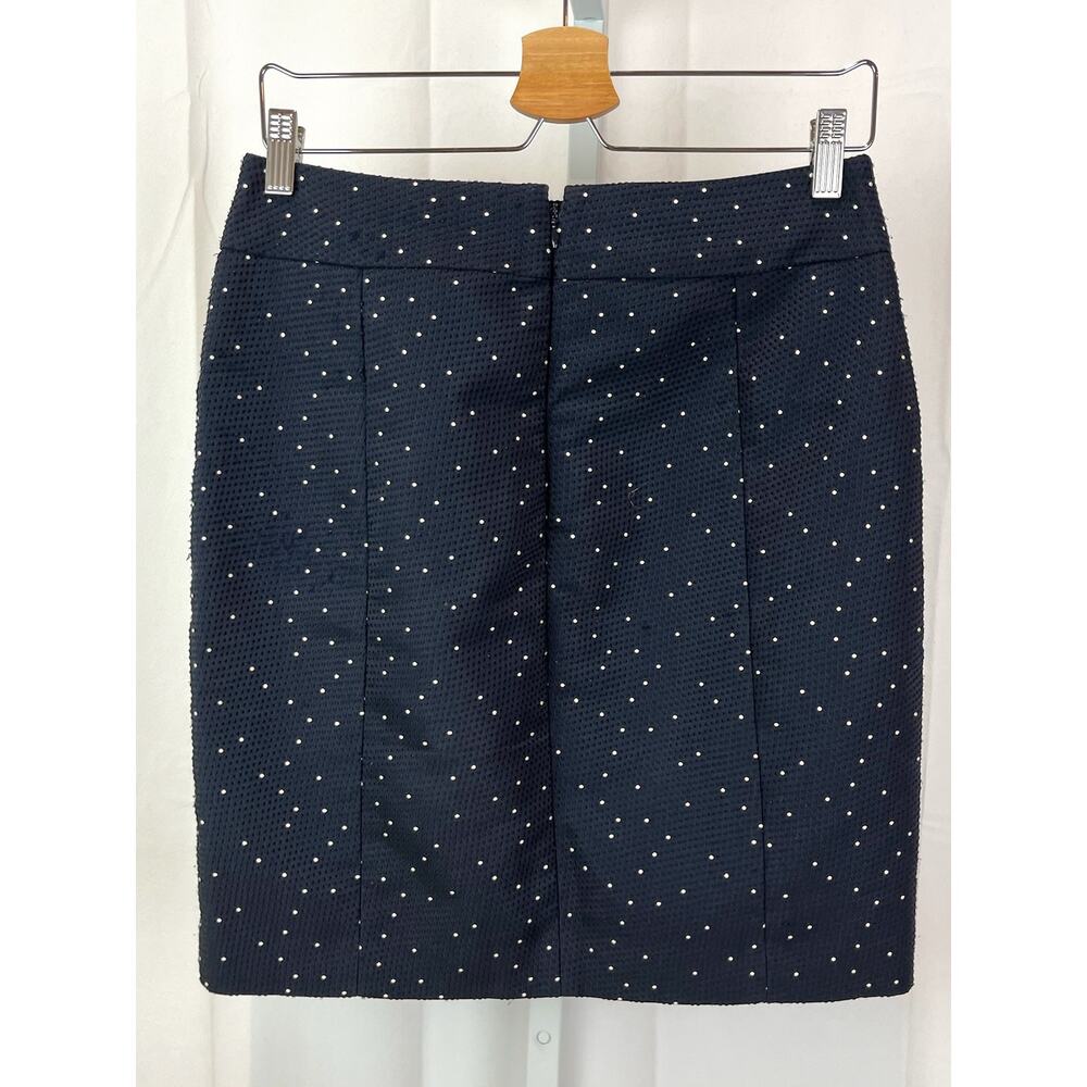 ANN TAYLOR Blue Sz 6 Dot Jacquard Skirt Textured Straight Above Knee Lined Navy - Picture 2 of 12